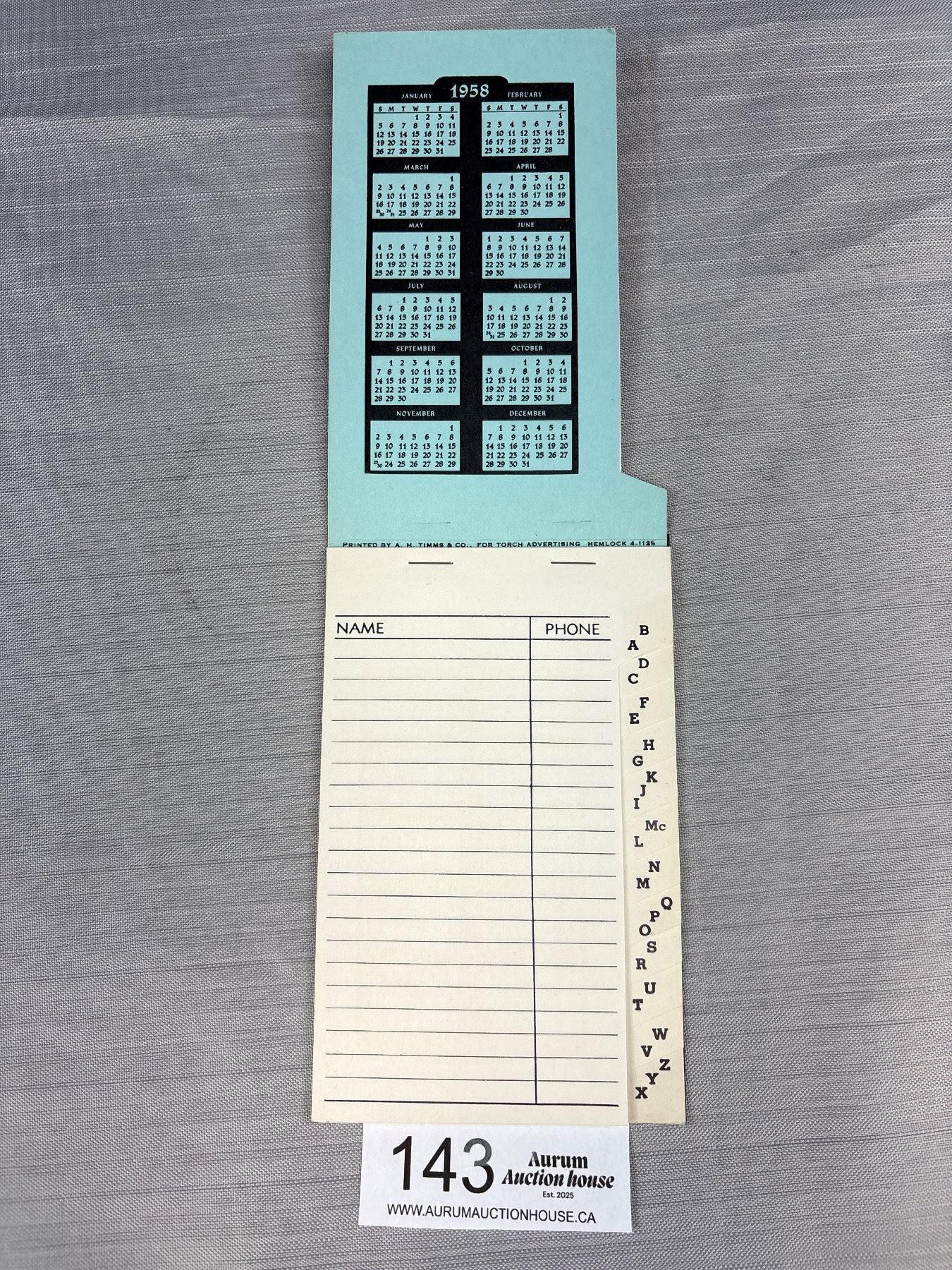 Mint Condition 1958 B.C. Centennial Notepad/Calendar