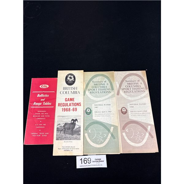 4 Vintage 1960's Pamphlets on Hunting, Fishing, + Ballistics in B.C.