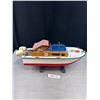 Image 2 : Vintage 18" Long Langcraft Model Boat with 2 Motors Excellent Condition on Stand