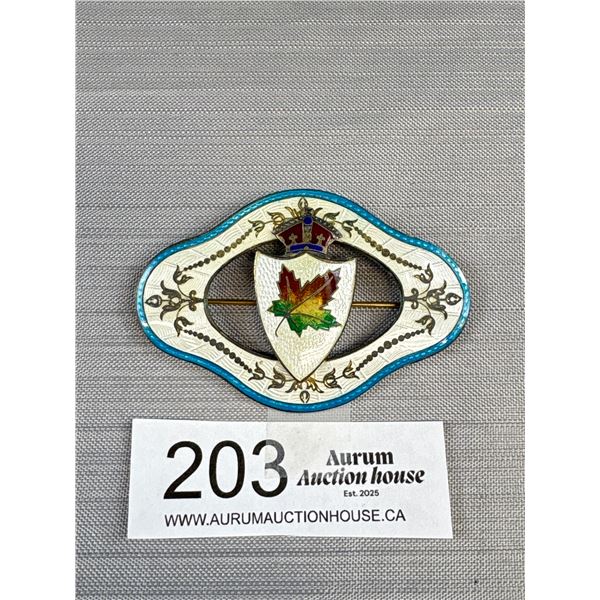 Beautiful 925 Sterling Silver Canadian Enamel Brooch 3" Wide 1910