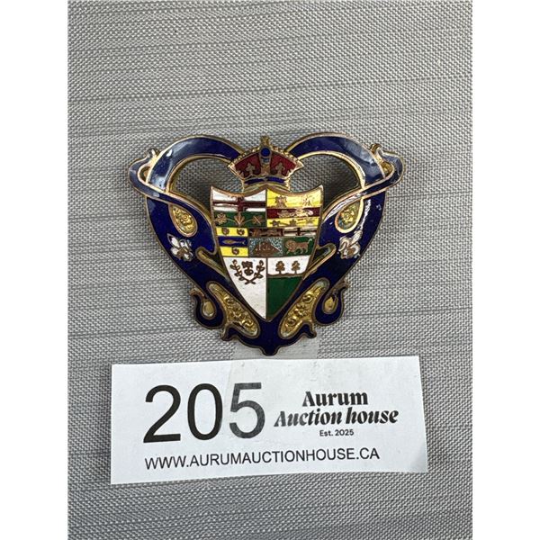 Very Nice 1910-20 Canadian Enamel Heart Brooch 2 1/2" Wide