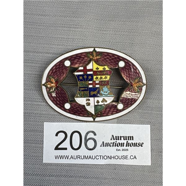 Beautiful 2 3/4" Wide Enamel Brooch Canada 1910-20