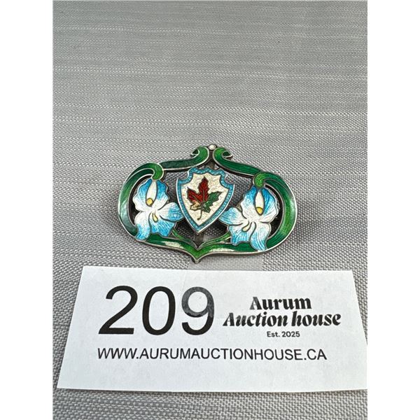 925 Sterling Silver Enamel Canada Brooch 2" Wide 1910-20