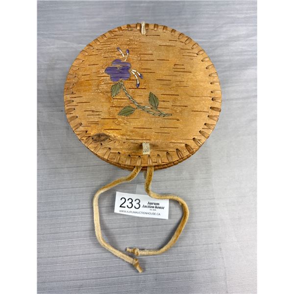 Vintage Canadian Native Birch Bark Lidded Basket 3" Tall 7.5" Dia