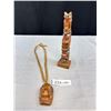 Image 1 : Vintage Native Lot Carved Head on Rope Necklace and 9" Tall Totem Pole