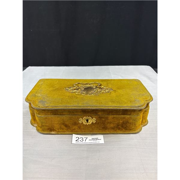 Antique Victorian Era Green Velvet Jewelry or Keepsake Box 12" Wide
