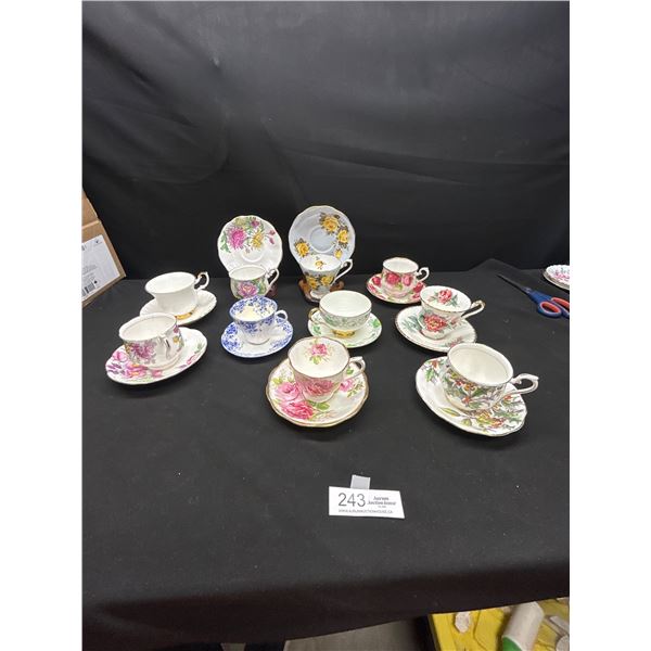 Lot of 10 Bone China Vintage Teacups and Saucers