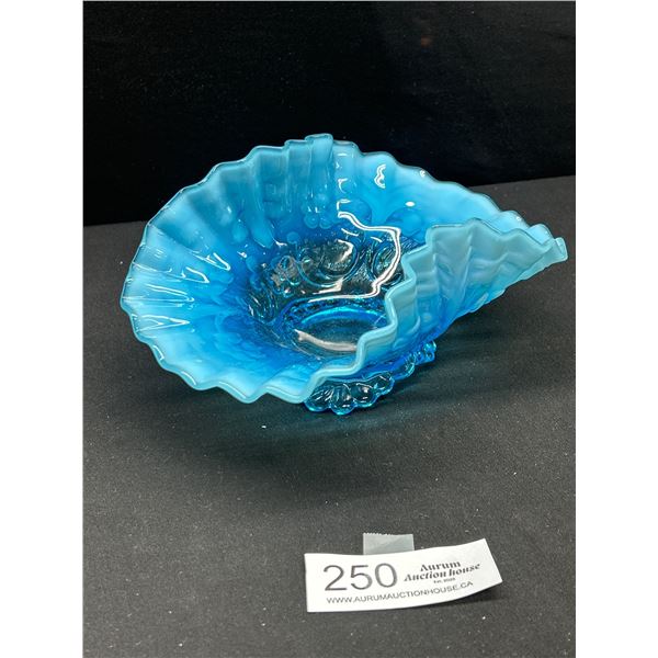 Vintage Light Blue Ruffled Opalescent Candy Bowl 8.5" Wide