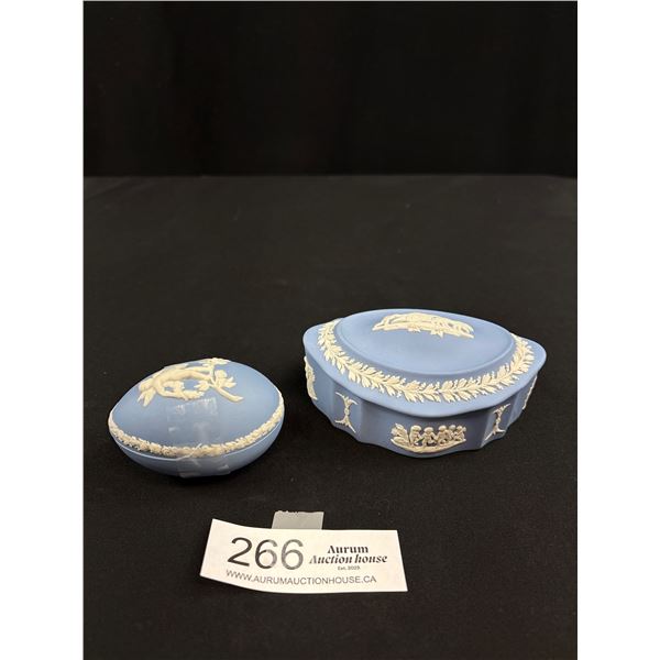 2 Jasperware Wedgewood Trinket Boxes One Shaped Like an Egg