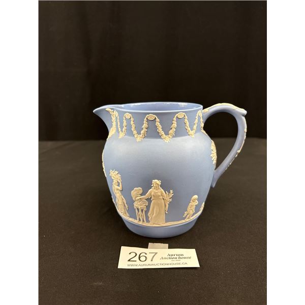 Vintage Wedgewood Jasperware Dutch Sacrifice Pitcher in Blue and White 5" Tall