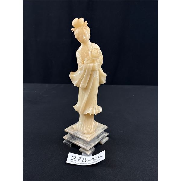 Vintage Chinese Carved Stone Statue of Goddess of Mercy GUANYIN 9.5" Tall