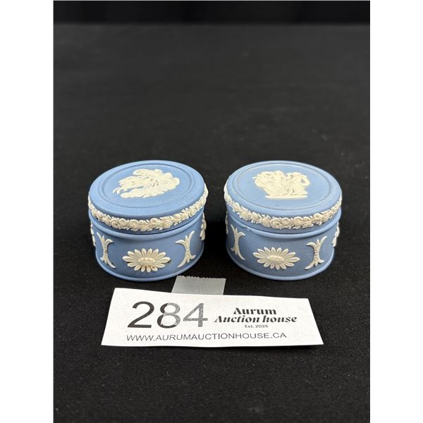 2 Small Wedgewood Jasperware Round Trinket Boxes