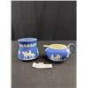 Image 1 : 2 Vintage Wedgewood Blue Jasperware Creamer and Mustard Pot without Lid