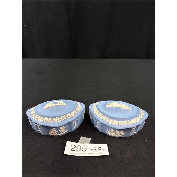 2 Vintage Wedgewood Jasperware Lidded Trinket Boxes