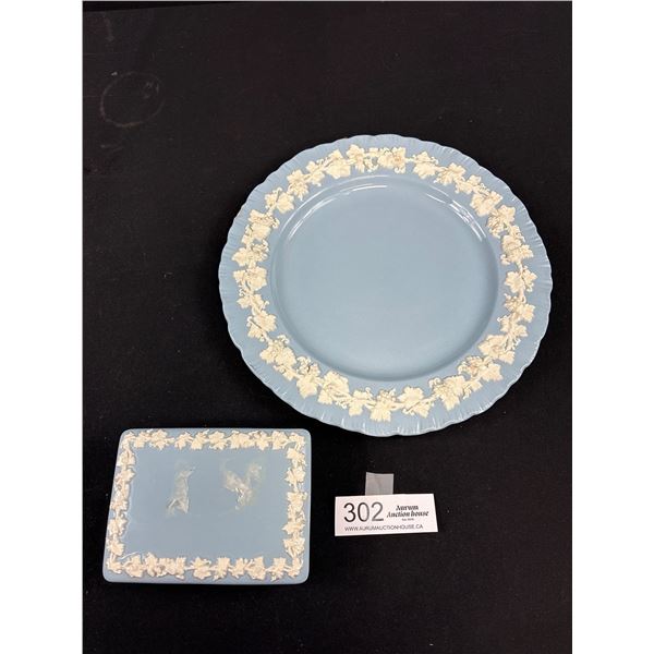 2 Vintage Wedgewood Pieces Trinket Box and Plate 10.5" Dia