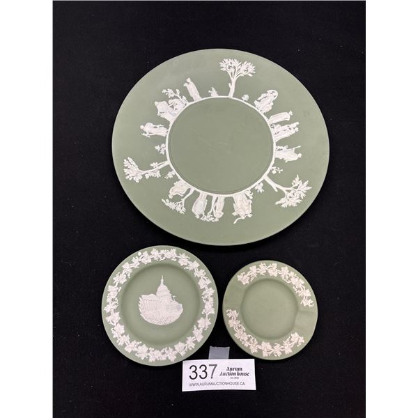 Lot of 3 Sage Green Wedgewood Jasperware Dishes