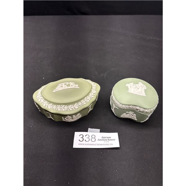 2 Vintage Lidded Trinketboxes Sage Green Wedgewood Jasperware