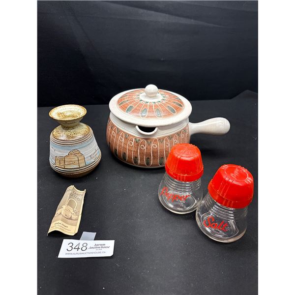 Vintage Hoganas Eldfast Ceramic Bowl with Lid, Hand Made in Sweden Circa 1960's/70's, Small Good Ear