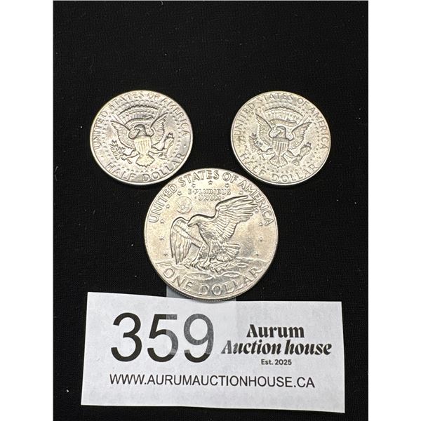 1974 US Dollar plus 1971 and 1968 (40% Silver) US Half Dollars