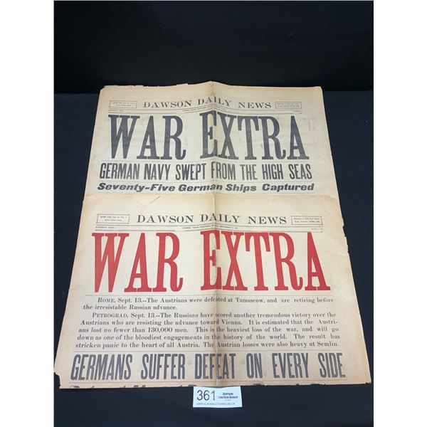 August 7 and September 13, 1914 WAR EXTRA Newspaper