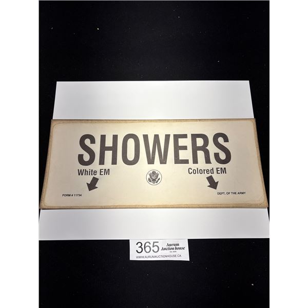 Vintage Military Dept of the Army Showers Paper Sign