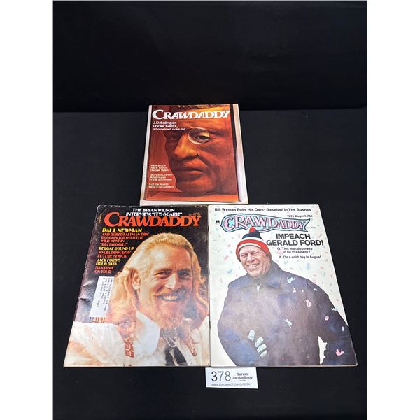 Lot of 3 Vintage Mid 1970's Crawdaddy Magazines, Paul Newman Cover +