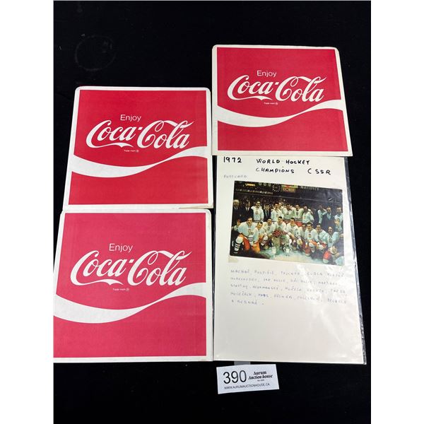 3 1978 Coca Cola Collect a Hit MLB Baseball Records #1, #4, and #5 plus 1972 World Hockey Champions 
