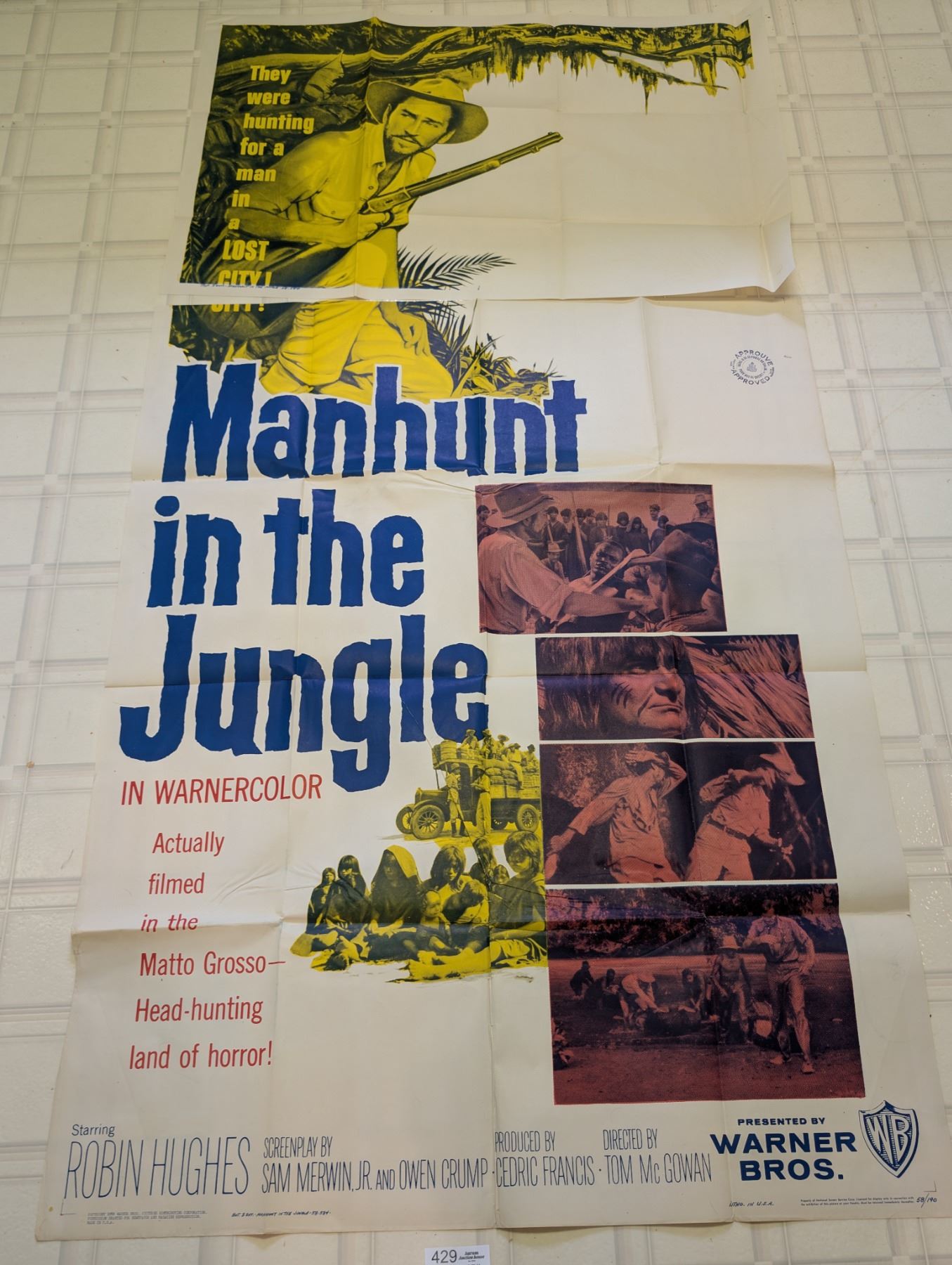 Original 1958 3-Sheet Manhunt in the Jungle Movie Poster