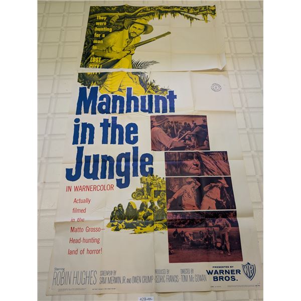 Original 1958 3-Sheet Manhunt in the Jungle Movie Poster