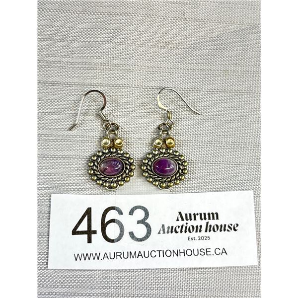 Vintage Pair of Sterling Silver w/ Amethyst Dangle Earrings