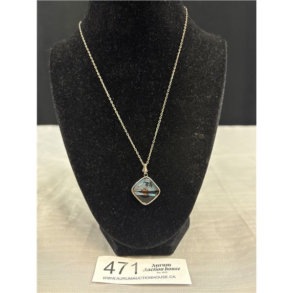 Vintage Silver Chain w/ Butterfly Wings Inlaid Pendant Necklace