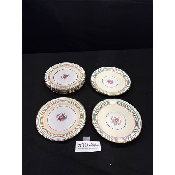 Lot of 10 Vintage Aynsley Bone China Plates, 2 Saucers, 8 Side Plates
