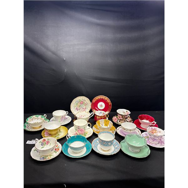 Lot of 15 Vintage Bone China Teacups and Saucers, No Chips or Cracks, Royal Albert, Staffordshire, E