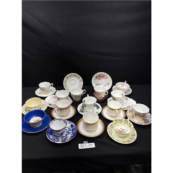 Lot of 15 Vintage Bone China Teacups and Saucers No Chips or Cracks, Paragon, Elizabethan Etc