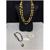 Image 1 : Mother of Pearl Beads Necklace, Pendant w/ Black Cord Necklace + Stretch Bracelet
