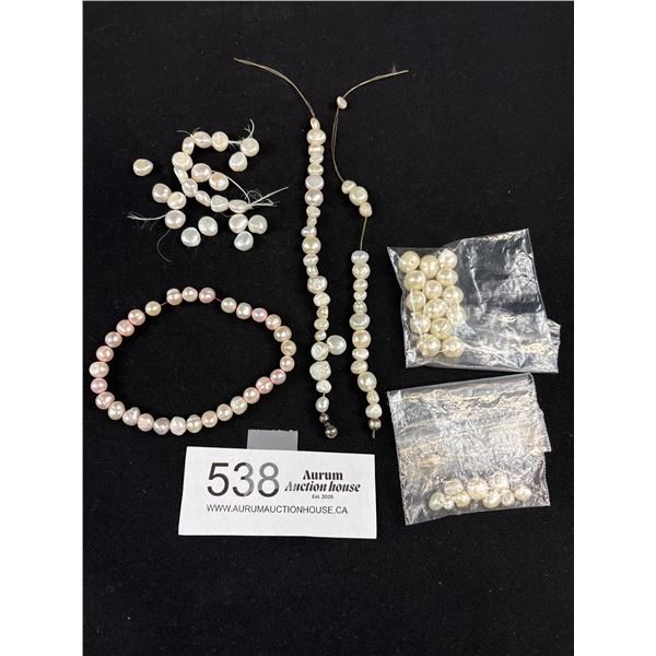 Several Genuine Pearls Broken Bracelets + Loose Pearls