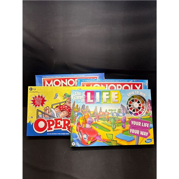 Lot of 4 Boardgames, 2 Monopoly, The Game of Life and Operation *Looks Complete*