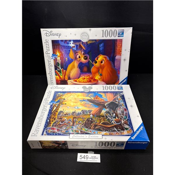 Lot of 2 Disney Ravensburger 1000 Pc Puzzle, Lady and The Tramp and The Lion King