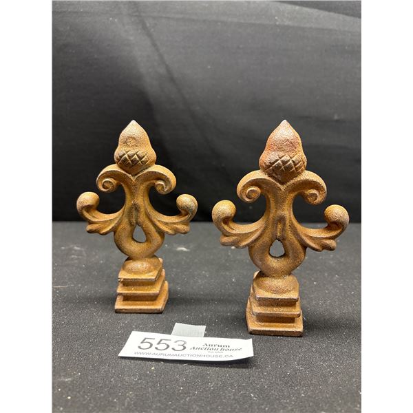 Set of 2 Vintage Cast Iron Fence Top