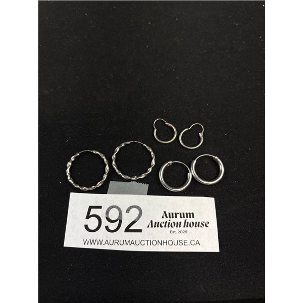 3 Pairs of Sterling Silver Hoop Earrings