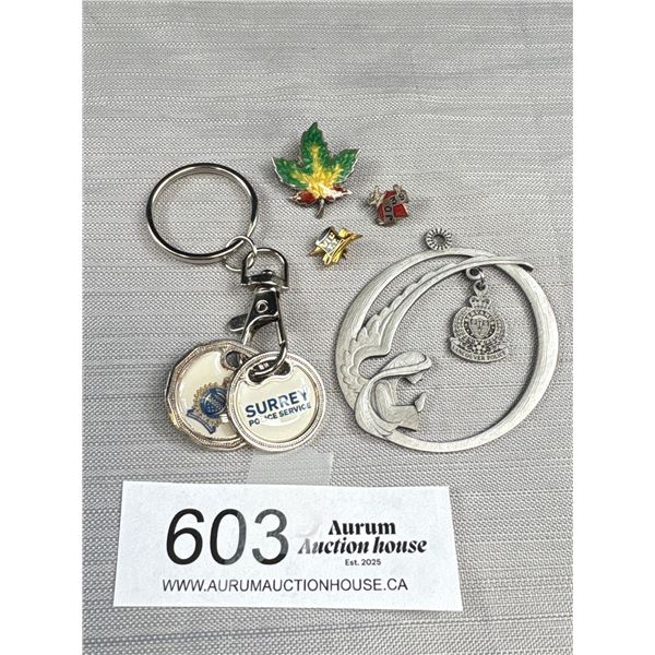 Lot of Police Items + Sterling Silver Maple Leaf Brooch