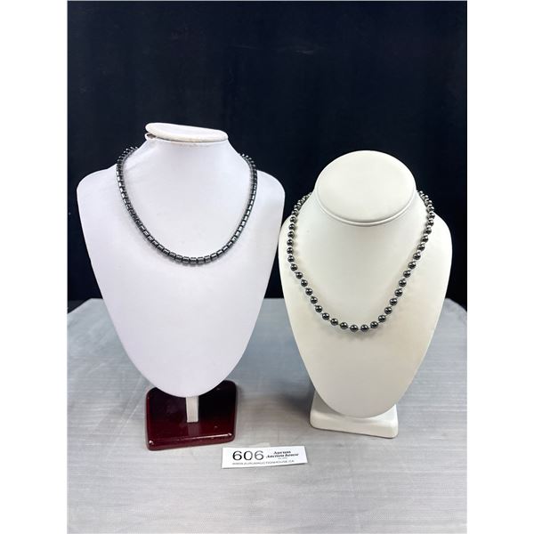 2 Black Hemelite Beads Necklace