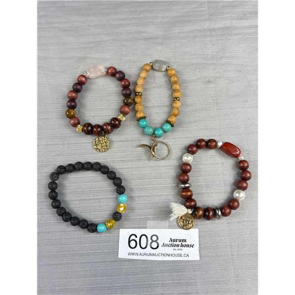 4 Wooden + Other Stones Beads Bracelets