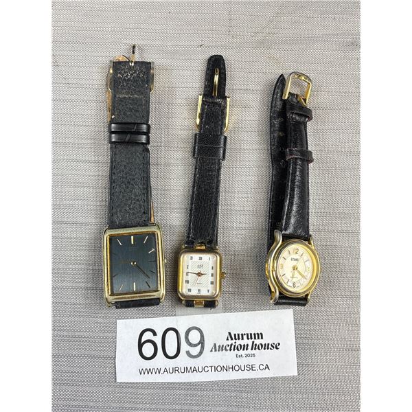 3 Ladies Quartz Watches, Seiko Lassale, Jaz Paris France + Gitano. Batteries Required