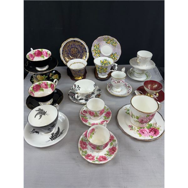 Lot of 15 Bone China Teacups Cups and Saucers