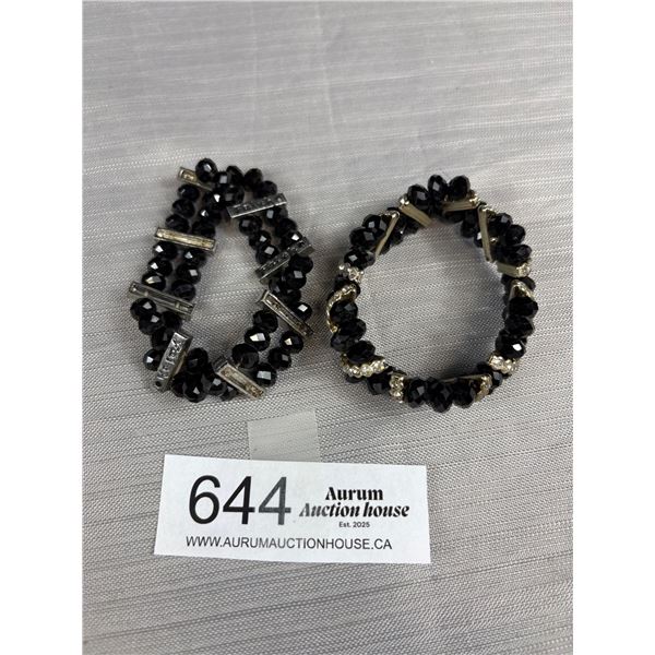 2 Vintage Black Crystal Beads Bracelets