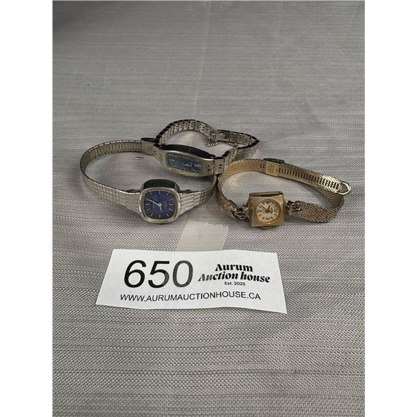 3 Vintage Mechanical Ladies Watches, Manual Wind Up, One 10k RGP Bezel, Not Working