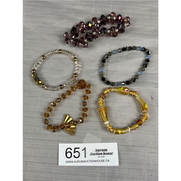 5 Vintage Glass Beads Bracelets