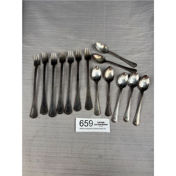 Vintage Each 7 Matching Silver Spoons and Forks Unmarked