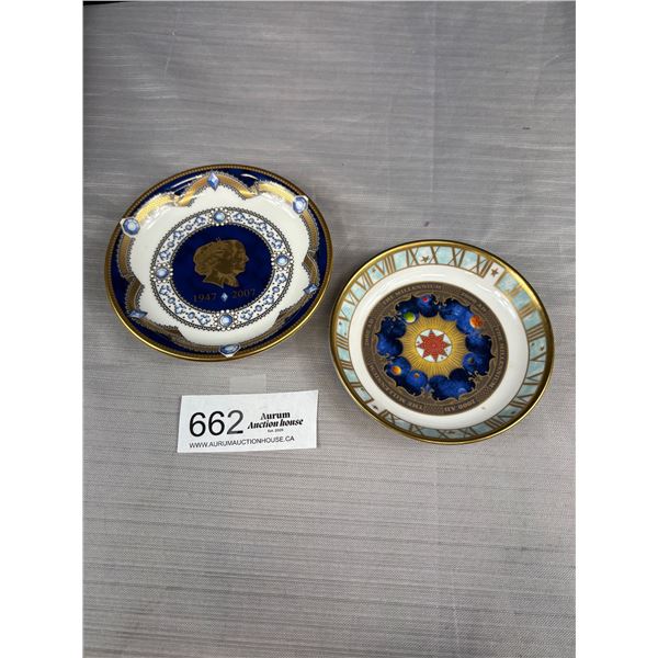2 Royal Worcester Fine Bone China Dishes, Millenium, 2000 AD + 1947-2007 Diamond Wedding Anniversary